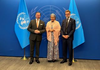 (fr. l. to r.) H.R.H. The Hereditary Grand Duke ; Amina Mohammed, Deputy Secretary-General of the United Nations, Chair of the United Nations Sustainable Development Group; Franz Fayot, Minister of the Economy