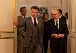 (de g. à dr.) Emmanuel Macron, président de la République française; Luc Frieden, Premier ministre