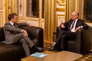(from l. to r.) Emmanuel Macron, President of the French Republic; Luc Frieden, Prime Minister
