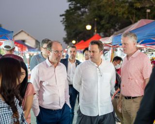 ( l. to r.) Patrick Hemmer, Ambassador Extraordinary and Plenipotentiary with residence in Bangkok; Xavier Bettel, Vice Prime Minister, Minister for Foreign Affairs and Foreign Trade, Minister for Development Cooperation and Humanitarian Affairs; Robert De Waha, Regional Director of Lux-Development.