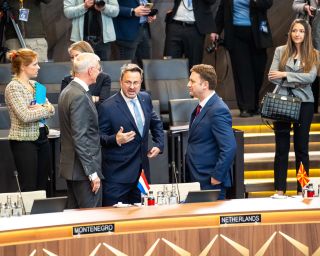 (fr. l. to r.) Krišjānis Kariņš, minister for Foreign Affairs of the Republic of Latvia; Xavier Bettel, minister for Foreign Affairs and Foreign Trade, minister for Development Cooperation and Humanitarian Affairs; Bujar M. Osmani, minister of Foreign Affairs of North Macedonia