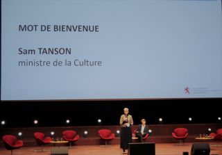 "Kulturentwécklungsplang" 2018-2028: Begrüßung der kulturellen Tagungen durch Sam Tanson, Ministerin für Kultur, und Samuel Hamen (v. l. n. r.)