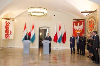 Déclarations de Bronislaw Komorowski et de S.A.R. le Grand-Duc à la salle de conférence de presse au Palais de Varsovie