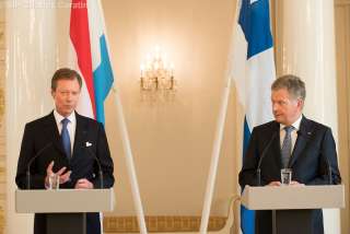 Brève déclaration du président de la république de Finlande, Sauli Niinistö, au palais présidentiel et de S.A.R. le Grand-Duc