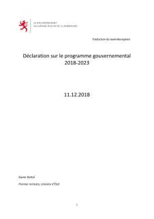 Déclaration sur le programme gouvernemental 2018-2023