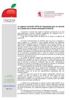 Rapport d'activité 2010 de l'Organisme pour la sécurité et la qualité de la chaîne alimentaire (OSQCA)
