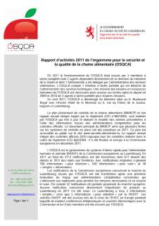 Rapport d'activité 2011 de l'Organisme pour la sécurité et la qualité de la chaîne alimentaire (OSQCA)