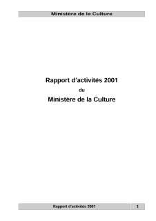 culture1, Rapport d'activité 2001 du ministère de la Culture (première partie: le ministère)