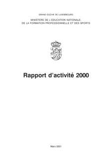 Rapport d'activité 2000 du ministère de l'Éducation nationale, de la Formation professionnelle et des Sports