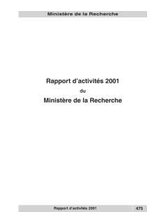 recherche, Rapport d'activité 2001 du département de la recherche