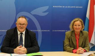 (v.l.n.r.) Romain Schneider, Minister für soziale Sicherheit ; Paulette Lenert, Beigeordnete Ministerin für soziale Sicherheit