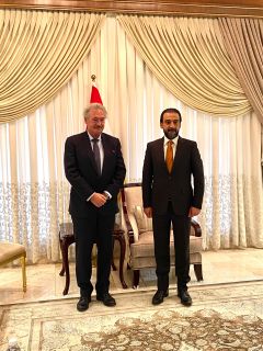 (de g. à dr.) Jean Asselborn, ministre des Affaires étrangères et européennes ; Mohamed al-Halbousi, président du Parlement irakien