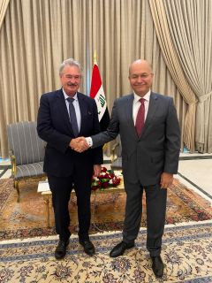 (de g. à dr.) Jean Asselborn, ministre des Affaires étrangères et européennes ; Barham Salih, président de la république d’Irak