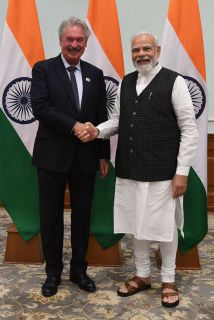 (de g. à dr.) Jean Asselborn, ministre des Affaires étrangères et européennes ; Narendra Modi, Premier ministre de la république d’Inde