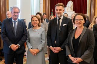 11.05. - (l. to r.) Jean Asselborn, Minister of Foreign and European Affairs; Corinne Cahen, Minister for Family Affairs and Integration; Franz Fayot, Minister for Development Cooperation and Humanitarian Affairs, Minister of Economy; Yuriko Backes, Minister of Finance
