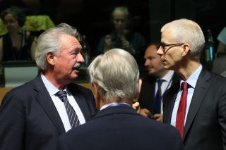 (de g. à dr.) Jean Asselborn, ministre des Affaires étrangères et européennes ; n.c. ; Franck Riester, ministre délégué au Commerce extérieur et à l'attractivité de la France