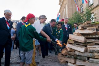 Igniting of the traditional campfire of the Luxembourg scouts