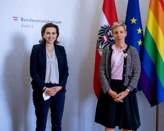 (de g. à dr.) Alma Zadić, ministre autrichienne de la Justice ; Sam Tanson, ministre de la Justice
