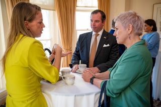 (from left to right) Valérie Van den Keybus, co-director of BelCham;  HRH the Hereditary Grand Duke;  Sasha Baillie, CEO of Luxinnovation