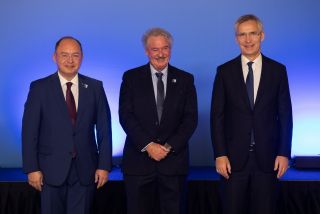 (left to right) Bogdan Aurescu, Minister of Foreign Affairs of Romania;  Jan Asselborn, Minister of Foreign and European Affairs;  Jens Stoltenberg, NATO Secretary General
