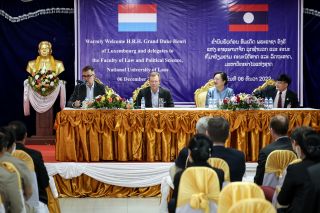(fr. l. to r.) Franz Fayot, Minister for Development Cooperation and Humanitarian Affairs, Minister of the Economy ; H.R.H. the Grand Duke ; Khemmani Pholsena, Minister and Head of the President's Office of Laos ; Phout Simmalavong, Minister of Education and Sports of Laos