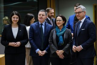 (from left to right) Gintarė Skaistė, Minister of Finance of the Republic of Lithuania;  Paschal Donohoe, Minister of Finance of Ireland, President of the Eurogroup;  Yuriko Backes, Minister of Finance;  Magnus Brunner, Federal Minister of Finance of the Republic of Austria