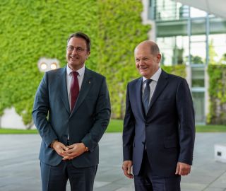 (de g. à dr.) Xavier Bettel, Premier ministre, ministre d'État ; Olaf Scholz, chancelier de la République fédérale d'Allemagne