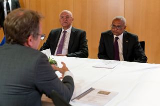 Chambre de commerce – Salle C3 – Entrevue bilatérale du président de la république de Cabo Verde, José Maria Neves, avec le CEO de SolarCleano, Christophe Timmermans