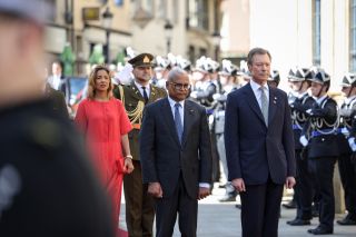 (from l. to r.) Débora Katisa Morais Brazão Carvalho, First Lady of the Republic of Cabo Verde; José Maria Pereira Neves, President of the Republic of Cabo Verde; HRH the Grand Duke