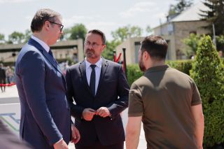 (de g. à dr.) Aleksandar Vućić, président de la Serbie ; Xavier Bettel, Premier ministre, ministre d'État ; Volodymyr Zelenskyy, président de l'Ukraine