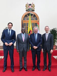 (from l. to r.) Wopke Hoekstra, Dutch Minister of Foreign Affairs; William Ruto, President of the Republic of Kenya; Jean Asselborn, Minister of Foreign and European Affairs; Jeroen Cooreman, Director General for Bilateral Affairs, Belgian Federal Public Service Foreign Affairs, Foreign Trade and Development Cooperation.