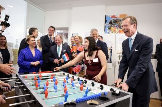 Table football competition, H.R.H. the Grand Duke and Mayor Léon Gloden take on two youngsters from the C.R.I.A.J.
