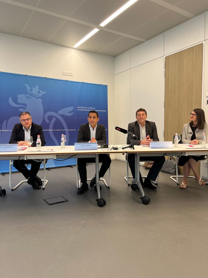 (fr. l. to r.) Pierre Lammar, Ministry for Family Affairs, Integration and the Greater Region; Max Hahn, Minister for Family Affairs and Integration; Frédéric Berger, General Inspectorate for Social Security (IGSS); Silvia Girardi, Luxembourg Institute of Socio-Economic Research (LISER)