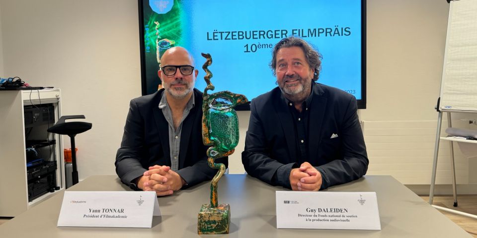(de g. à dr.) Yann Tonnar, président de la Filmakademie ; Guy Daleiden, directeur du Film Fund Luxembourg
