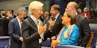 (de g. à dr.) Christine Lagarde, présidente de la Banque centrale européenne (BCE) ; Yuriko Backes, ministre des Finances