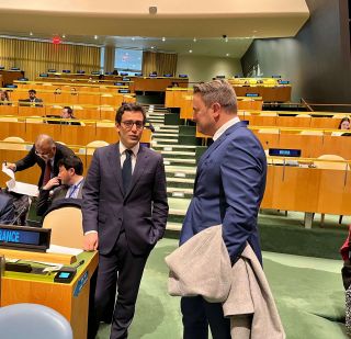 (fr. l. to r.) French Minister of Foreign Affairs; Xavier Bettel,  Minister for Foreign Affairs and Foreign Trade, Minister for Development Cooperation and Humanitarian Affairs 