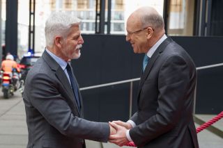 (from left to right) Petr Pavel, President of the Czech Republic; Koen Lenaerts, President of the European Court of Justice