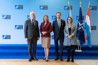 (fr. l. to r.) Petr Pavel, President of the Czech Republic; Stacy Cummings, Director General of the NATO Support and Procurement Agency; HRH the Grand Duke; Yuriko Backes, Minister of Defence