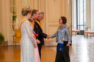 (from left to right) HM the Queen of the Belgians; HRH the Grand Duchess; HRH the Grand Duke; HM the King of Belgians; Yuriko Backes, Minister of Defence,  Minister for Mobility and Public Works, Minister for Gender Equality and Diversity