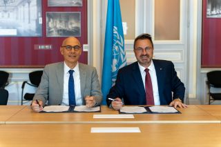 (de g. à dr.) Volker Türk, haut-commissaire des Nations unies aux droits de l'Homme ; Xavier Bettel, ministre de la Coopération et de l'Action humanitaire