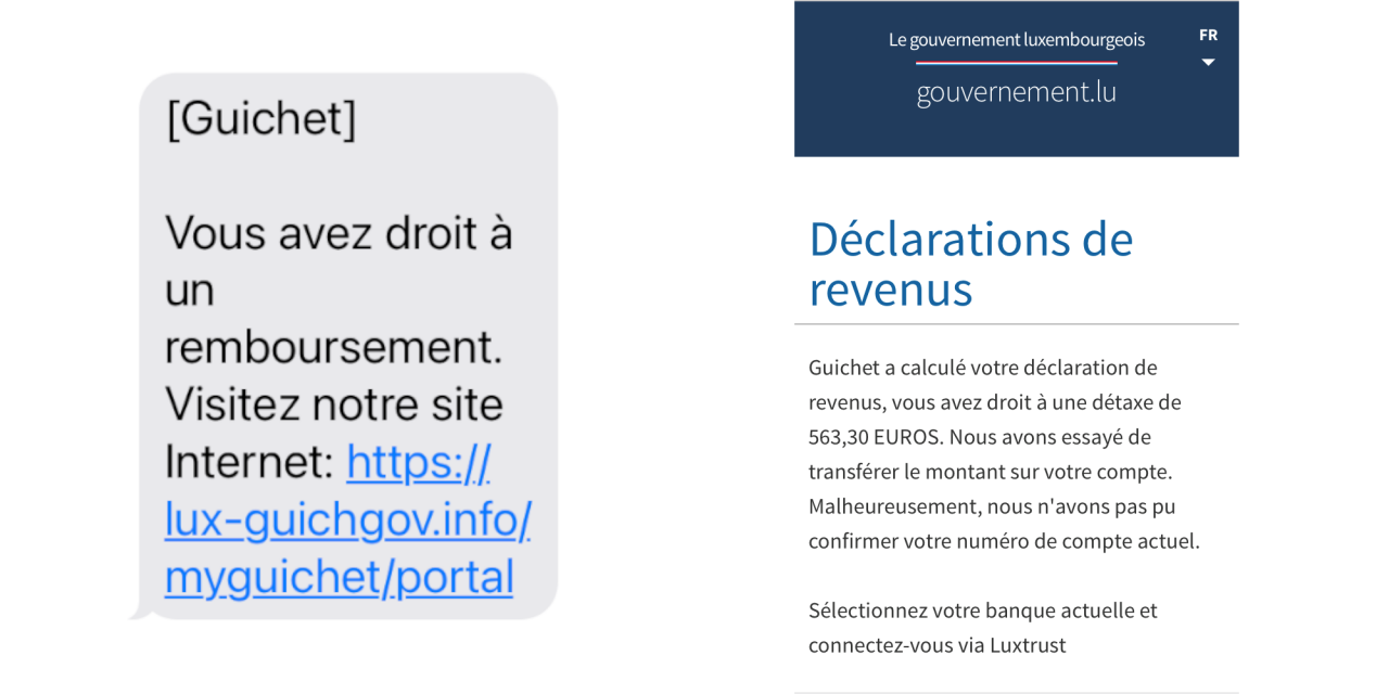 Tentative de phishing par e-mail/SMS