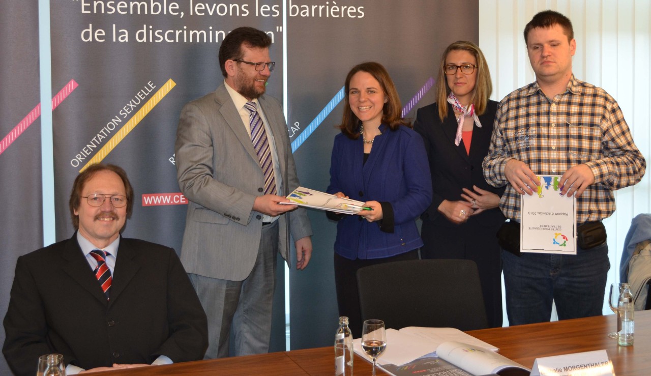 Raymond Remakel, membre du collège du CET; Mario Huberty, président; Corinne Cahen, ministre de la Famille et de l’Intégration; Nathalie Morgenthaler, chargée de direction du CET; Patrick Hurst, membre