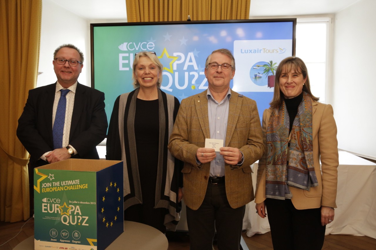 Made in Luxembourg: l’Europe au coeur d’un concours international - Guy Berg, représentation de la Commission européenne au Luxembourg; Marianne Backes, Centre virtuel de la connaissance sur l’Europe; Patrick Lamesch, LuxairTours; Tania Berchem, Présidence luxembourgeoise du Conseil de l’Union européenne