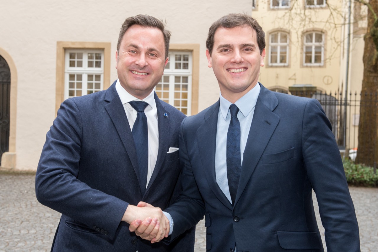 (de g. à dr.) Xavier Bettel, Premier ministre, ministre d'État; Albert Rivera, député espagnol et président du parti politique Ciudadanos