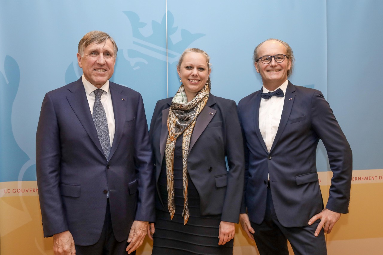 François Bausch, Carole Dieschbourg et Claude Turmes lors de la cérémonie de passation des pouvoirs