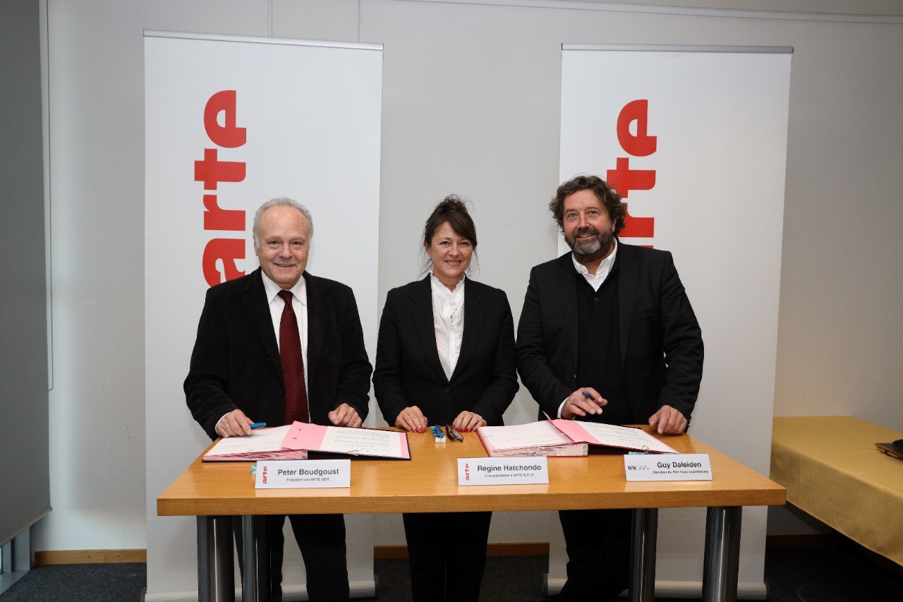 Peter Boudgoust (président d'ARTE G.E.I.E.), Régine Hatchondo (vice-présidente d'ARTE G.E.I.E.) et Guy Daleiden (directeur du Film Fund Luxembourg)