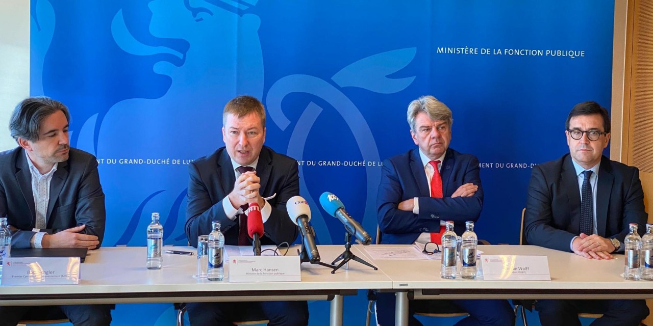 (de g. à dr.) Bob Gengler, ministère de la Fonction publique ; Marc Hansen, ministre de la Fonction publique ; Romain Wolff, président de la CGFP ; Steve Heiliger, secrétaire général de la CGFP