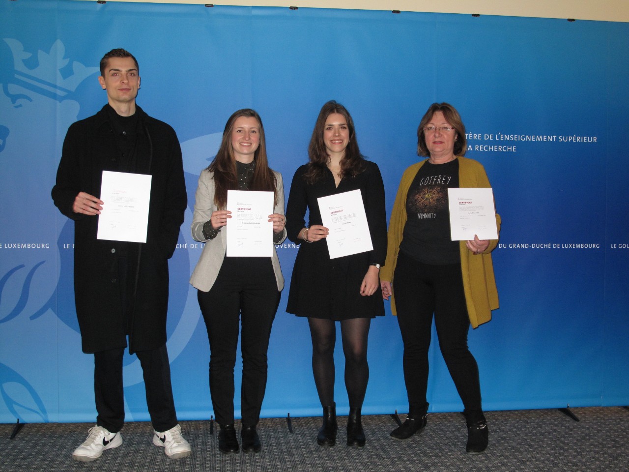 (de g. à dr.) Olivier Hoffmann; Solange Querinjean; Alice Prum; Gabi Malget, représentant son fils Chris Malget