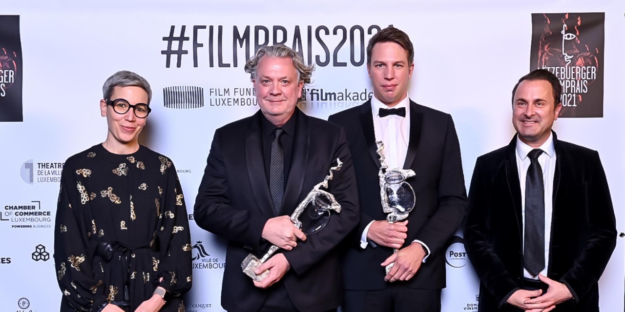 Sam Tanson, ministre de la Culture, Claude Waringo, producteur Samsa Film, Félix Koch, réalisateur, Xavier Bettel, Premier ministre et ministre des Communications et des Médias