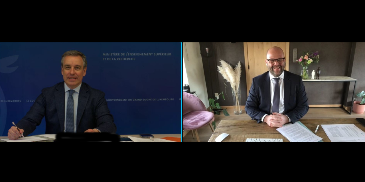 (de g. à dr.) Claude Meisch, ministre de l’Enseignement supérieur et de la Recherche ; Wouter Duyck, vice-président de l’agence néerlandaise-flamande NVAO (Nederlands-Vlaamse Accreditatieorganisatie)